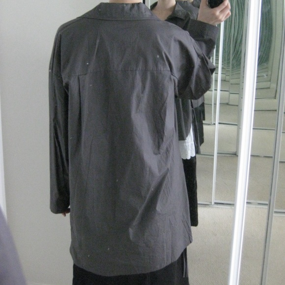 [SOLD] Unique Korean Grey Unbalanced Button Up Shirt with Ribbons - Picture 5 of 10